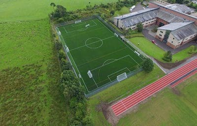 Top view Football field Multi sport built TigerTurf Uk